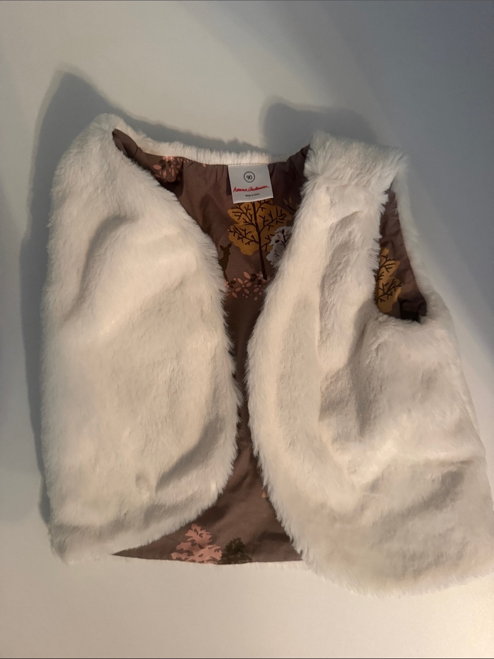 Hanna Andersson White Faux Fur Vest with Floral Lining